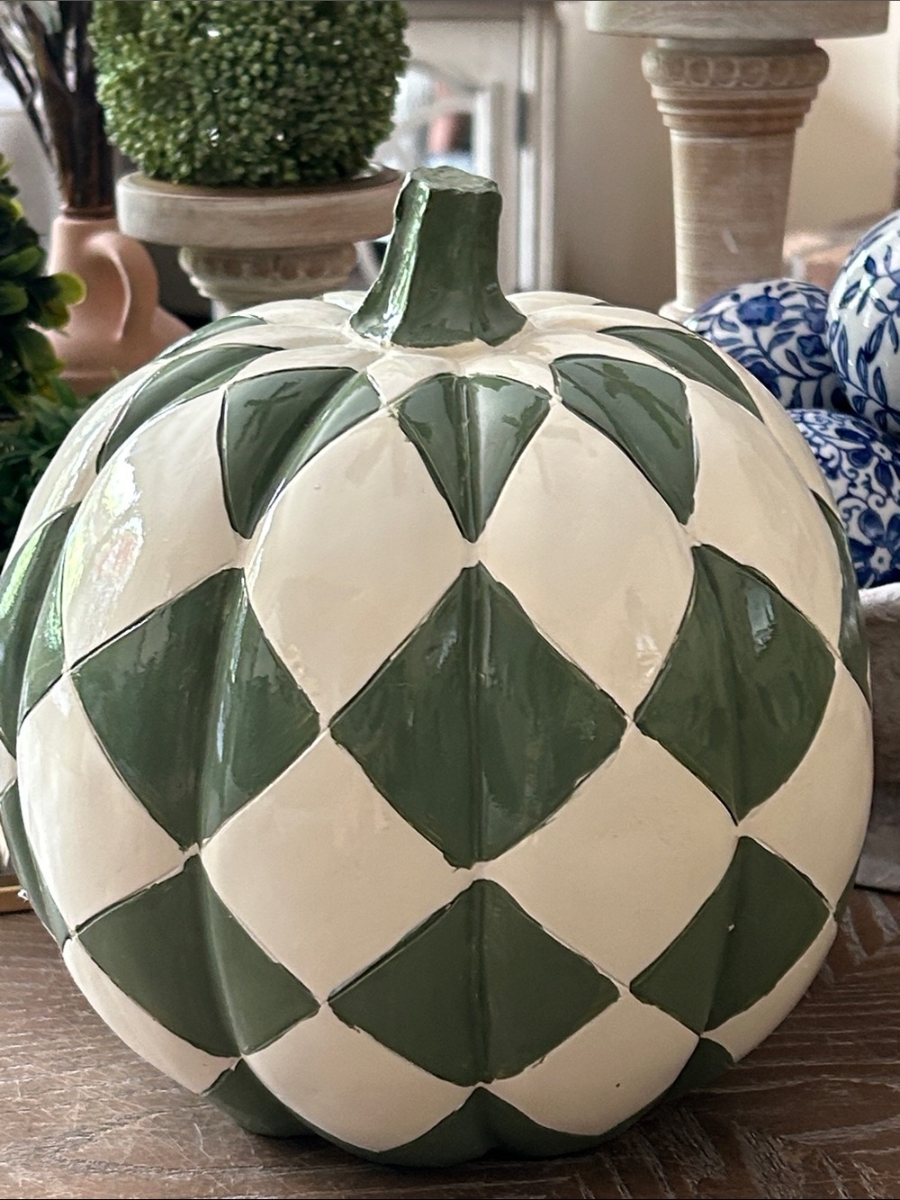 NEW! Checker Board Shabby Chic Autumn Harvest Creamy Oatmeal Green Fall Pumpkin